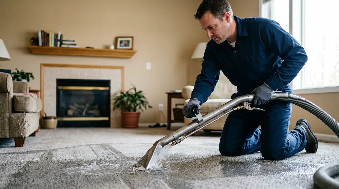 Water damage restoration technician working near Lagrange, OH